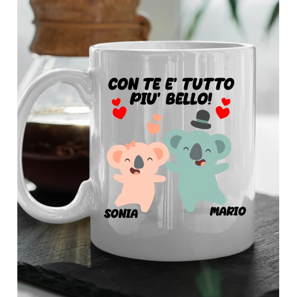 Tazza SanValentino Personalizzabile Orsetti Con te è tutto più bello personalizzabile con nome Love Innamorati Mug 11oz idea regalo - immagine 4