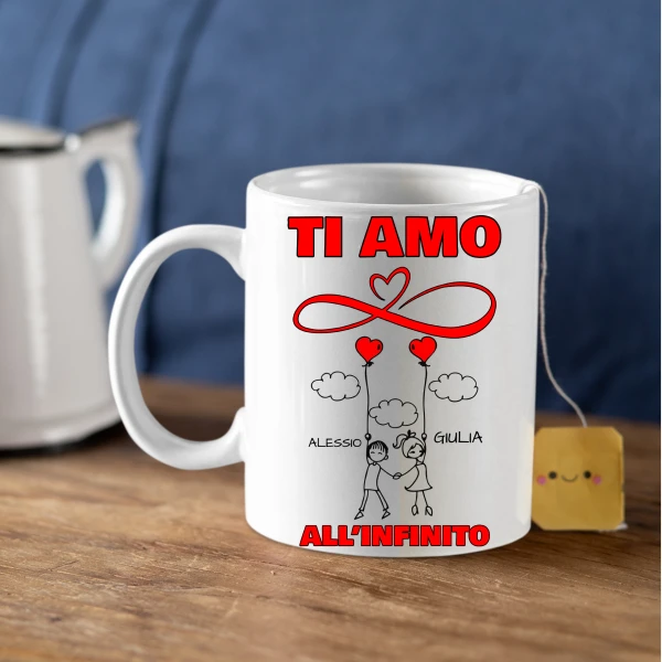 Tazza SanValentino Innamorati PERSONALIZZABILE CON NOME Ti amo all'infinito - Love - Amore - Regalo Mug 11oz - immagine 5