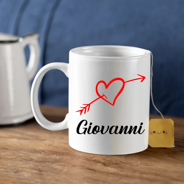 Coppia Tazze Sanvalentino Personalizzabile Cuore Freccia Cupido Personalizza con Nome Amore Innamorati Fidanzati Regalo Lui e Lei Mug 11 Oz - immagine 6