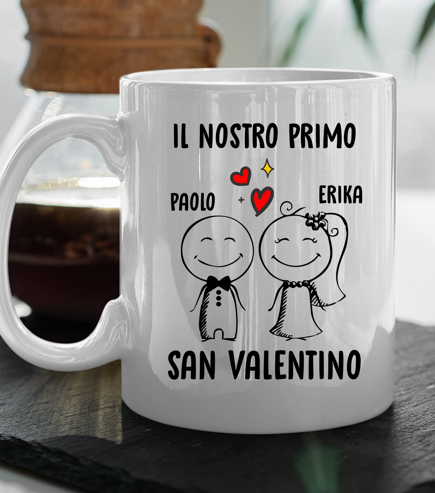 Tazza San Valentino Personalizzabile Con Nome: Il Nostro 1° San Valentino, Idea Regalo Per Innamorati, 11oz