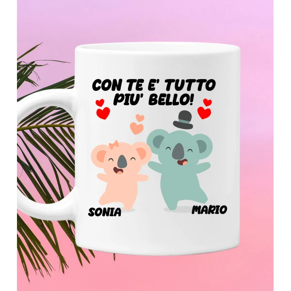 Tazza SanValentino Personalizzabile Orsetti Con te è tutto più bello personalizzabile con nome Love Innamorati Mug 11oz idea regalo - immagine 5