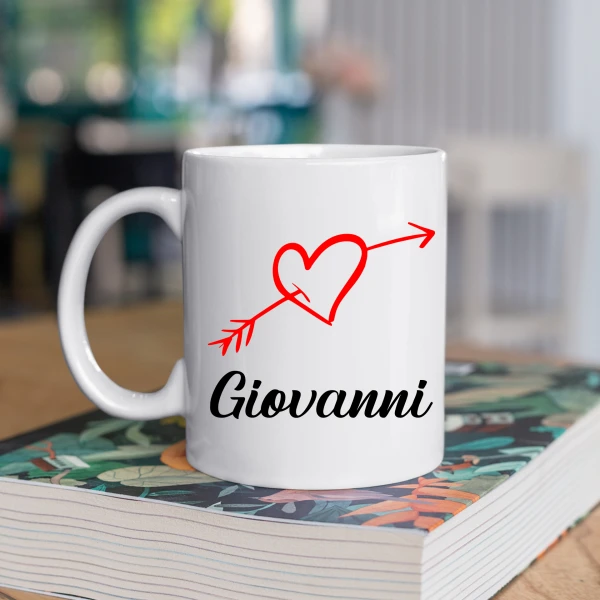 Coppia Tazze Sanvalentino Personalizzabile Cuore Freccia Cupido Personalizza con Nome Amore Innamorati Fidanzati Regalo Lui e Lei Mug 11 Oz - immagine 2