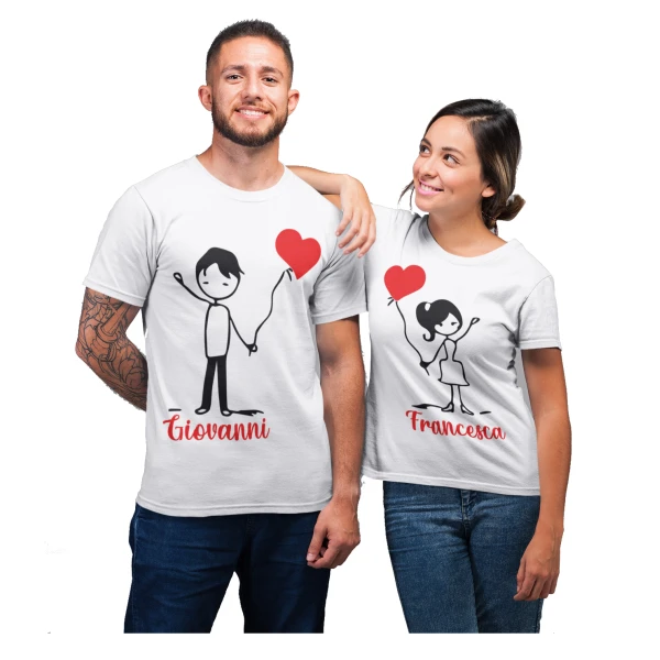 Coppia T-Shirt Magliette PERSONALIZZABILI SanValentino Palloncini Regalo Lui e Lei innamorati Anniversario Matrimonio Fidanzati Innamorati