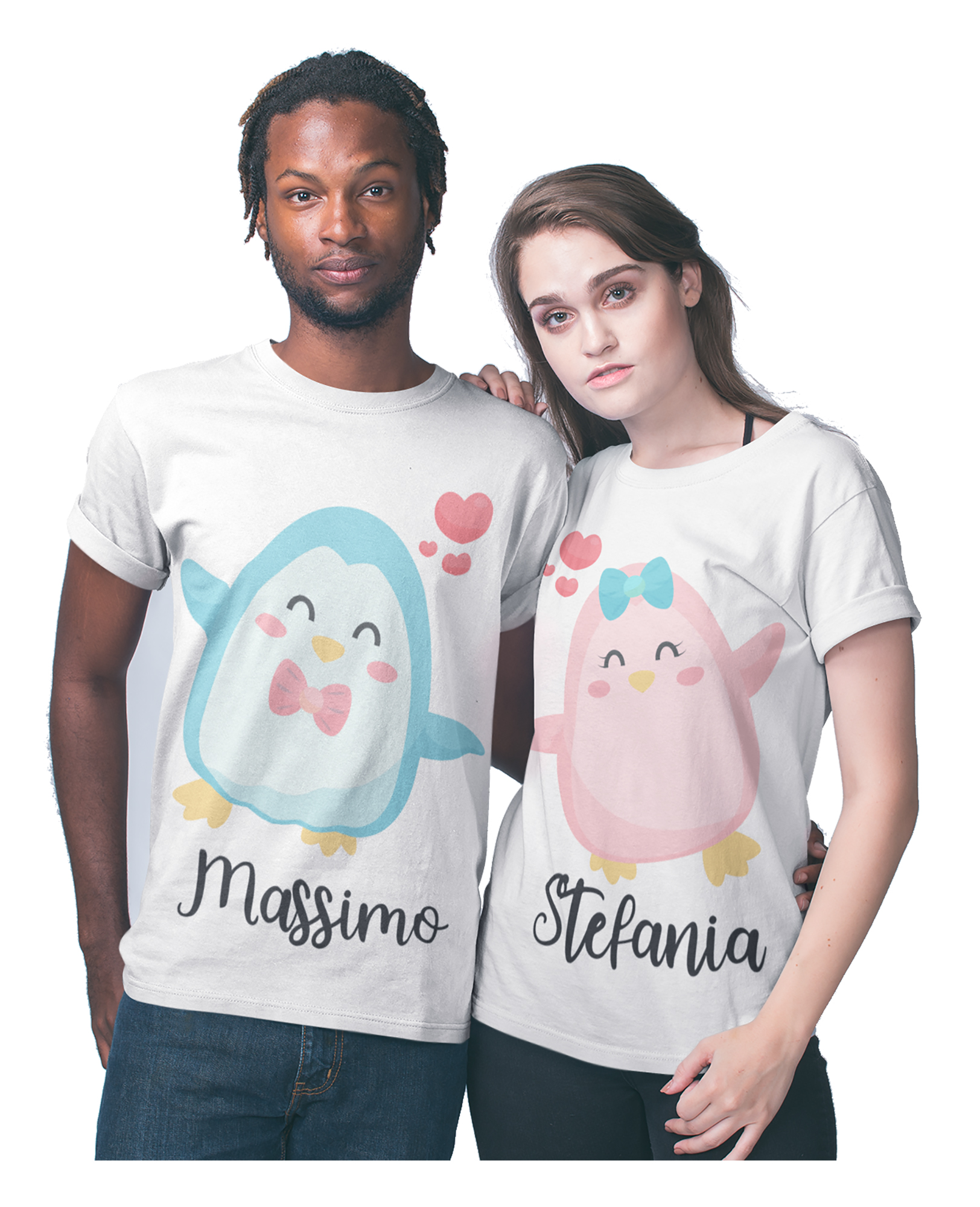 Coppia T-Shirt Magliette SanValentino PERSONALIZZABILI con nome Pinguini Innamorati  Love idea regalo - ColorFamily