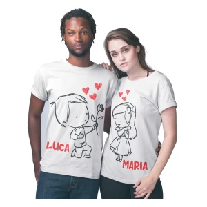 Coppia T-Shirt Magliette SanValentino PERSONALIZZABILI con nome Fumetto Innamorati Love idea regalo