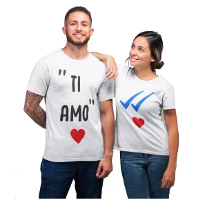 Coppia T-Shirt Magliette SanValentino Ti Amo Spunte Blu Regalo Lui e Lei innamorati Anniversario Matrimonio Fidanzati Innamorati