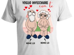 T-shirt San Valentino personalizzabile con nomi voglio invecchiare con te
