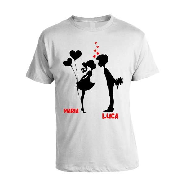 T-Shirt Maglietta SanValentino PERSONALIZZABILE con nome Coppia Bacio Love Innamorati Idea Regalo