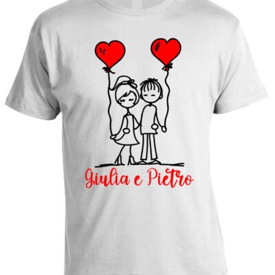 T-shirt San Valentino personalizzabile con nome coppia innamorati con palloncini