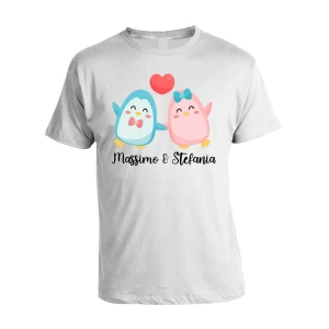 T-Shirt Maglietta SanValentino PERSONALIZZABILE con nome Pinguini Love Innamorati Idea Regalo
