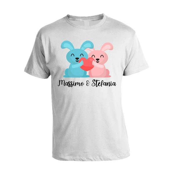 T-Shirt Maglietta SanValentino PERSONALIZZABILE con nome Coniglietti Love Innamorati Idea Regalo
