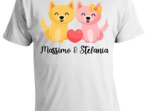 T-shirt San Valentino personalizzabile con nome cagnolini innamorati