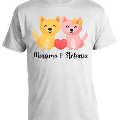 T-shirt San Valentino personalizzabile con nome cagnolini innamorati