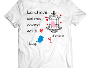 T-shirt San Valentino personalizzabile con nome e chiave del cuore