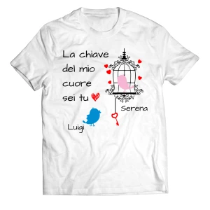 Maglietta SanValentino T-Shirt Innamorati PERSONALIZZABILE CON NOME La chiave del mio cuore sei tu - Love - Amore - Regalo