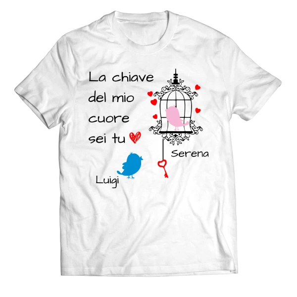 Maglietta SanValentino T-Shirt Innamorati PERSONALIZZABILE CON NOME La chiave del mio cuore sei tu - Love - Amore - Regalo