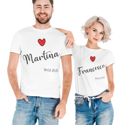 T-shirt coppia personalizzabile con nome e data speciale matrimonio o anniversario