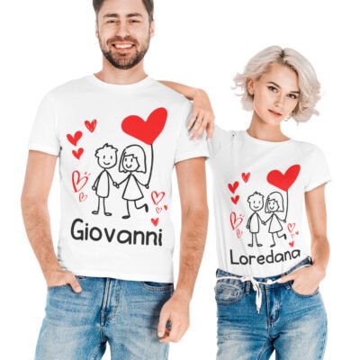 T-shirt coppia personalizzabile con nome e fumetto di innamorati