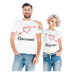 Coppia Magliette T-Shirt Sanvalentino Personalizzabile Cuore Freccia Cupido Personalizza con Nome Amore Innamorati Fidanzati Regalo Lui e Lei