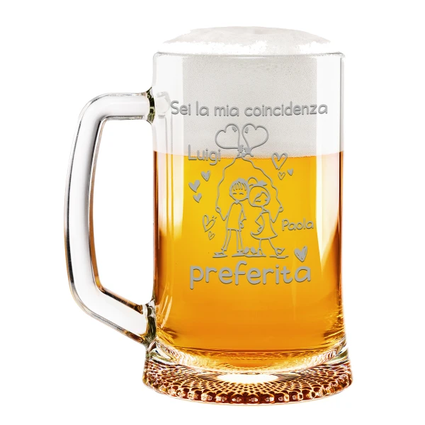 Boccale da Birra SanValentino PERSONALIZZABILE CON NOME Sei la mia coincidenza preferita Bicchiere 50 cl con incisione Regalo Fidanzati Innamorati Divertenti