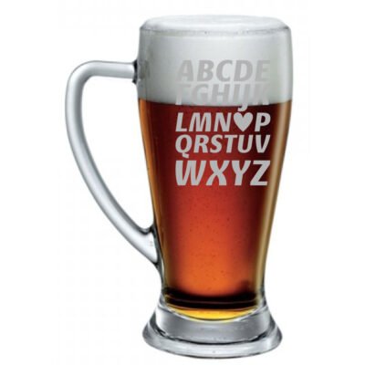 Boccale da Birra SanValentino Alfabeto Amore Bicchiere 38 cl con incisione Regalo Fidanzati Innamorati Divertenti