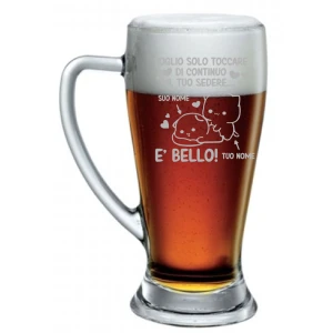 Boccale da Birra SanValentino PERSONALIZZABILE CON NOME Voglio solo toccare di continuo il tuo sedere, è bello Bicchiere 38 cl con incisione Regalo Fidanzati Innamorati Divertenti
