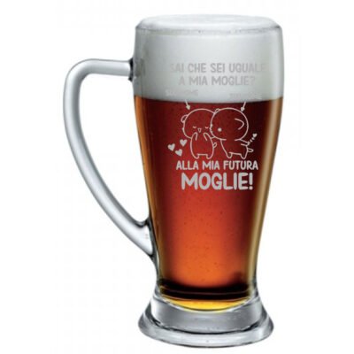 Boccale da Birra SanValentino PERSONALIZZABILE CON NOME Sai che sei uguale a mia moglie? Alla mia futura moglie Bicchiere 38 cl con incisione Regalo Fidanzati Innamorati Divertenti