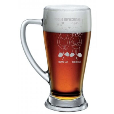 Boccale da Birra SanValentino PERSONALIZZABILE CON NOME Voglio invecchiare con te Bicchiere 38 cl con incisione Regalo Fidanzati Innamorati Divertenti