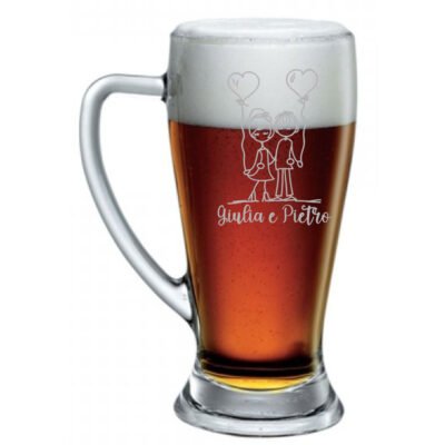 Boccale da Birra SanValentino PERSONALIZZABILE CON NOME Palloncini Bicchiere 38 cl con incisione Regalo Fidanzati Innamorati Divertenti