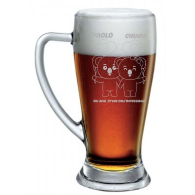 Boccale da Birra SanValentino PERSONALIZZABILE CON NOME Chi ama crede nell'impossibile Bicchiere 38 cl con incisione Regalo Fidanzati Innamorati Divertenti