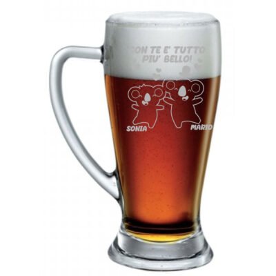 Boccale da Birra SanValentino PERSONALIZZABILE CON NOME Con te è tutto più bello Bicchiere 38 cl con incisione Regalo Fidanzati Innamorati Divertenti