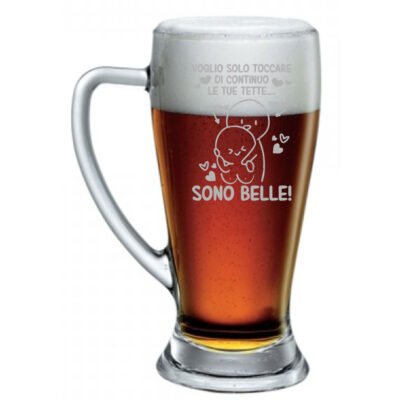 Boccale da Birra SanValentino PERSONALIZZABILE CON NOME Voglio solo toccare di continuo le tue tette, sono belle Bicchiere 38 cl con incisione Regalo Fidanzati Innamorati Divertenti