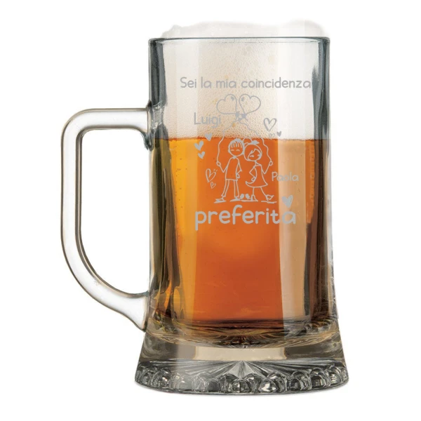 Boccale da Birra SanValentino PERSONALIZZABILE CON NOME Sei la mia coincidenza preferita Bicchiere 50 cl con incisione Regalo Fidanzati Innamorati Divertenti - immagine 3