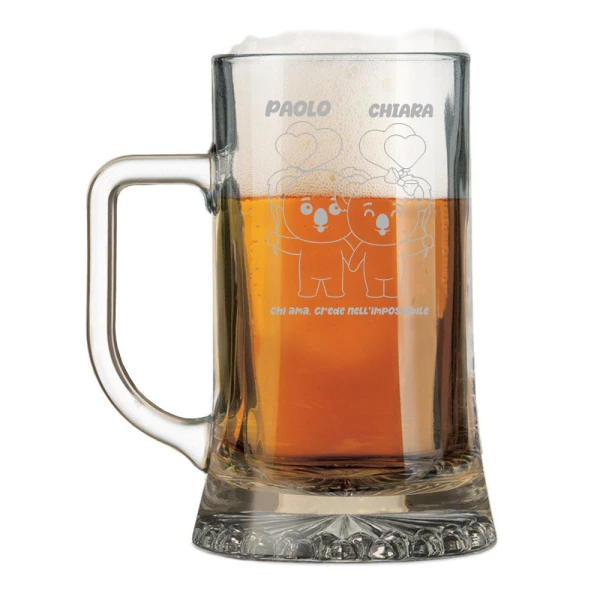 Boccale da Birra SanValentino PERSONALIZZABILE CON NOME Chi ama crede nell'impossibile Bicchiere 50 cl con incisione Regalo Fidanzati Innamorati Divertenti - immagine 3