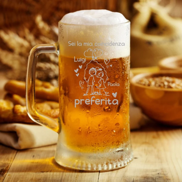 Boccale da Birra SanValentino PERSONALIZZABILE CON NOME Sei la mia coincidenza preferita Bicchiere 50 cl con incisione Regalo Fidanzati Innamorati Divertenti - immagine 5