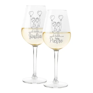 Coppia Calici Vino Personalizzabili con nome SanValentino Palloncini Innamorati Love 50cl