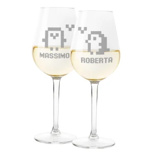 Coppia Calici Vino Personalizzabili con nome SanValentino Pinguini Vintage Arcade Game Innamorati Love 50cl