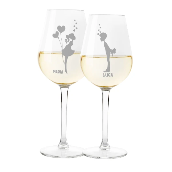 Coppia Calici Vino Personalizzabili con nome SanValentino Bacio Couple Innamorati Love 50cl