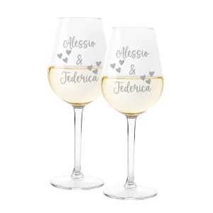 Coppia Calici Vino Personalizzabili con nome SanValentino Cuori Innamorati Love 50cl