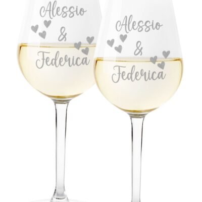Coppia Calici Vino Personalizzabili con nome SanValentino Cuori Innamorati Love 50cl