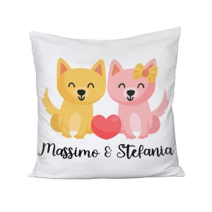 Cuscino SanValentino Personalizzabile Cagnolini personalizzabile con nome Love Innamorati 40x40 cmidea regalo