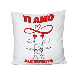 Cuscino SanValentino Innamorati PERSONALIZZABILE CON NOME Ti amo all'infinito - Love - Amore - Regalo in cotone 40x40 cm