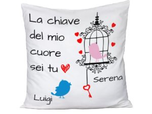 Cuscino SanValentino Innamorati PERSONALIZZABILE CON NOME La chiave del mio cuore sei tu - Love - Amore - Regalo in cotone 40x40 cm