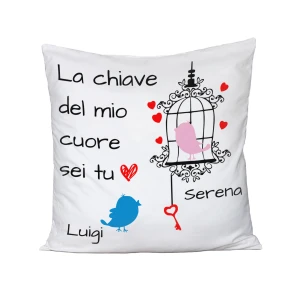 Cuscino SanValentino Innamorati PERSONALIZZABILE CON NOME La chiave del mio cuore sei tu - Love - Amore - Regalo in cotone 40x40 cm