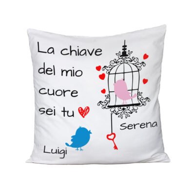 Cuscino SanValentino Innamorati PERSONALIZZABILE CON NOME La chiave del mio cuore sei tu - Love - Amore - Regalo in cotone 40x40 cm