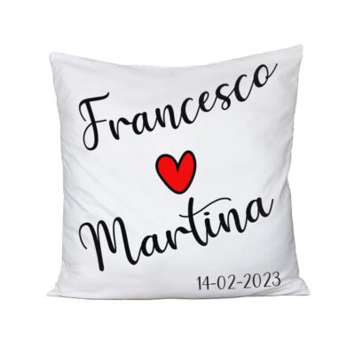 Cuscino SanValentino Innamorati PERSONALIZZABILE CON NOME E DATA - Love - Amore - Regalo in cotone 40x40 cm