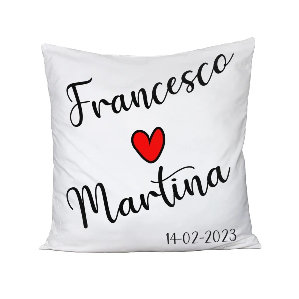 Cuscino SanValentino Innamorati PERSONALIZZABILE CON NOME E DATA - Love - Amore - Regalo in cotone 40x40 cm