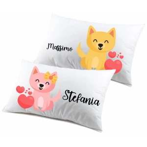 Coppia Federe PERSONALIZZABILI con nome SanValentino Matrimoniali Cagnolini Couple Love Innamorati Idea regalo Lui Lei