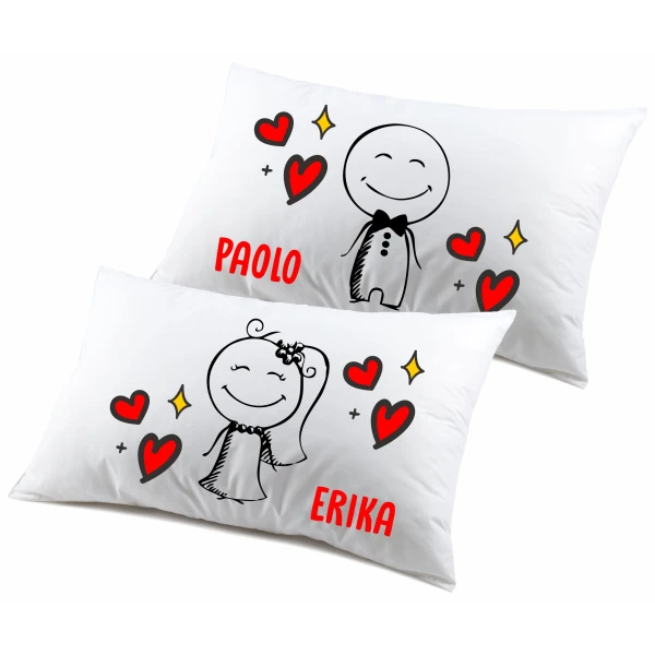 Coppia Federe PERSONALIZZABILI con nome SanValentino Matrimoniali Omini Fumetto Love Innamorati Idea regalo Lui Lei