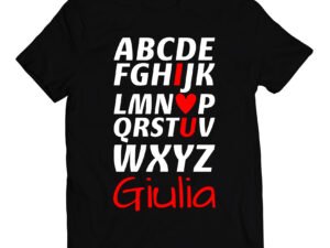 T-shirt San Valentino personalizzabile con nome alfabeto I Love You